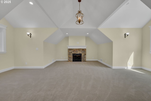 83594 Sauter Dr, Florence, OR 97439 - additional living space with vaulted ceiling, carpet flooring, baseboards, recessed lighting, and a chandelier