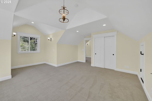 83594 Sauter Dr, Florence, OR 97439 - bonus room with lofted ceiling, carpet, baseboards, and recessed lighting