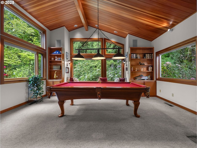 24880 E Arrah Wanna Blvd, Welches, OR 97067 - rec room featuring wooden ceiling, baseboards, healthy amount of natural light, and pool table