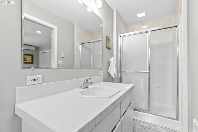 819 SE 98th Ave, Vancouver, WA 98664 - full bath with vanity, a stall shower, recessed lighting, and a wall mounted AC