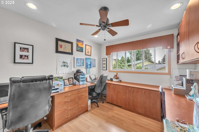 10795 SE 93rd Ct, Happy Valley, OR 97086 - home office with a ceiling fan, light wood-type flooring, and recessed lighting