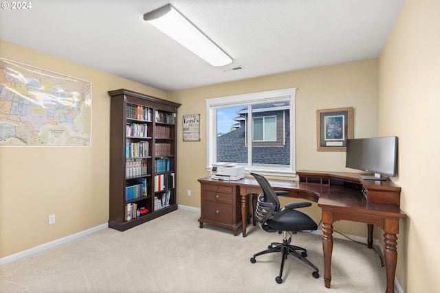 view of carpeted home office