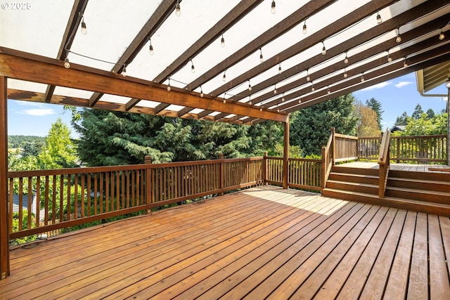 16917 SE Dunhill Loop, Damascus, OR 97089 - wooden terrace featuring a pergola and view of wooded area
