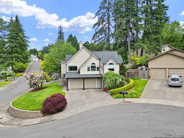3430 Breezewood Ave, Eugene, OR 97405 - view of front facade featuring asphalt driveway, a chimney, roof with shingles, and an attached garage