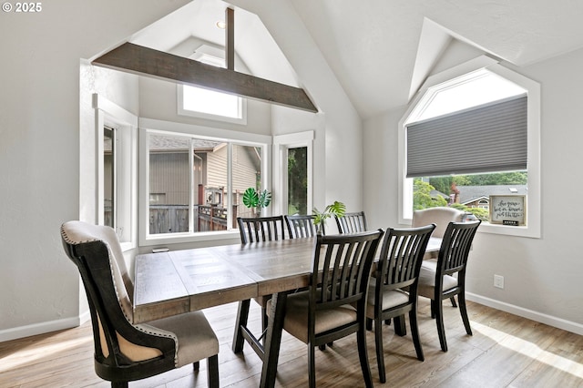 3430 Breezewood Ave, Eugene, OR 97405 - dining area with plenty of natural light, light wood-type flooring, baseboards, and high vaulted ceiling