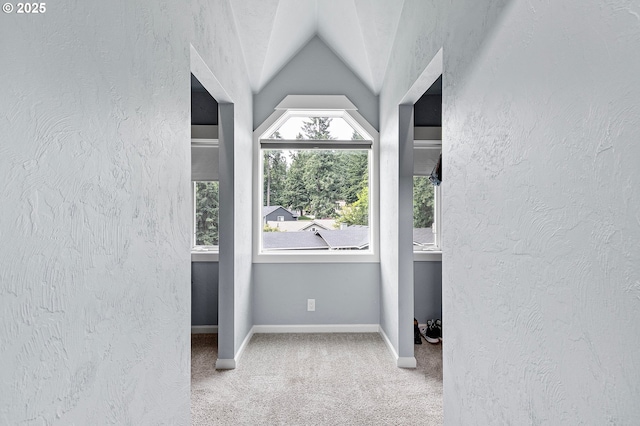 3430 Breezewood Ave, Eugene, OR 97405 - additional living space featuring carpet flooring, a textured wall, baseboards, and lofted ceiling