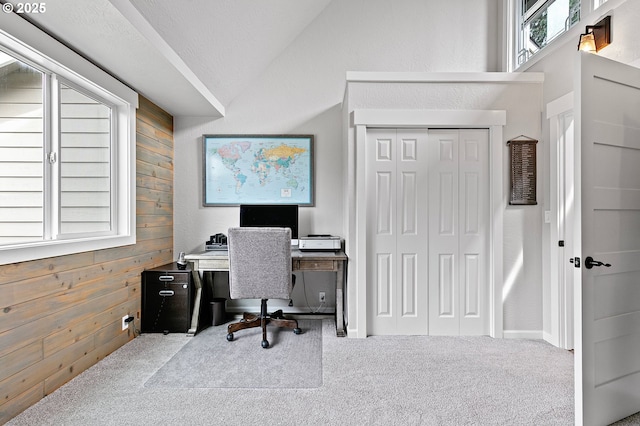 3430 Breezewood Ave, Eugene, OR 97405 - carpeted office featuring wood walls and lofted ceiling