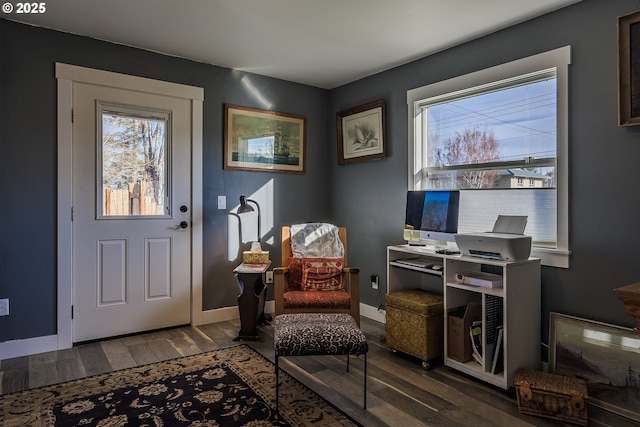 interior space with dark wood-type flooring