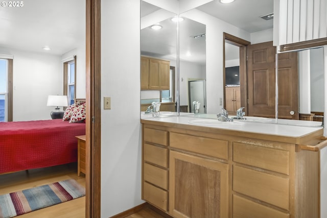 bathroom featuring vanity and hardwood / wood-style floors