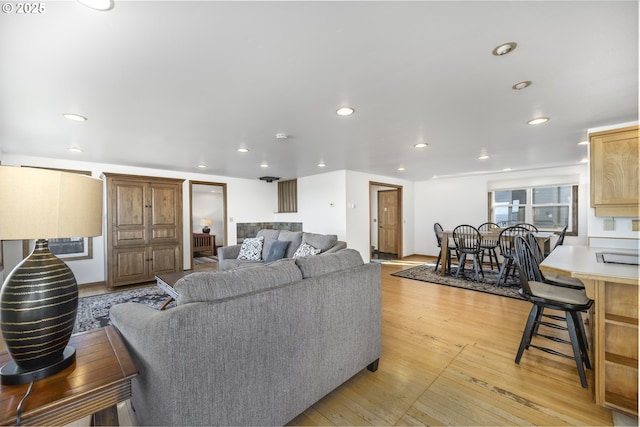 living room with light hardwood / wood-style floors