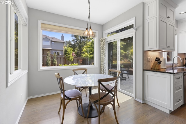 dining area featuring healthy amount of natural light, baseboards, and wood finished floors