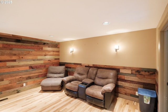4635 18th Pl S, Salem, OR 97302 - home theater featuring wooden walls, wood finished floors, wainscoting, and recessed lighting