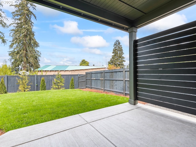 view of yard featuring a fenced backyard and a patio