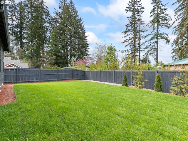view of yard with a fenced backyard