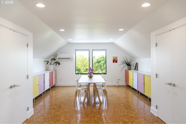 3419 SE Woodward St, Portland, OR 97202 - dining space featuring recessed lighting, lofted ceiling, and a wall unit AC