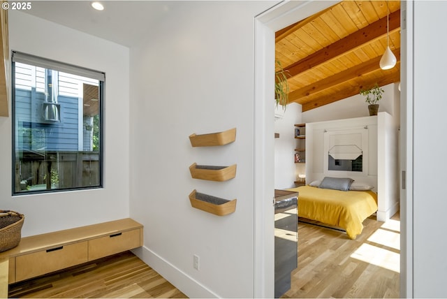3419 SE Woodward St, Portland, OR 97202 - hall with wooden ceiling, light wood-type flooring, and recessed lighting