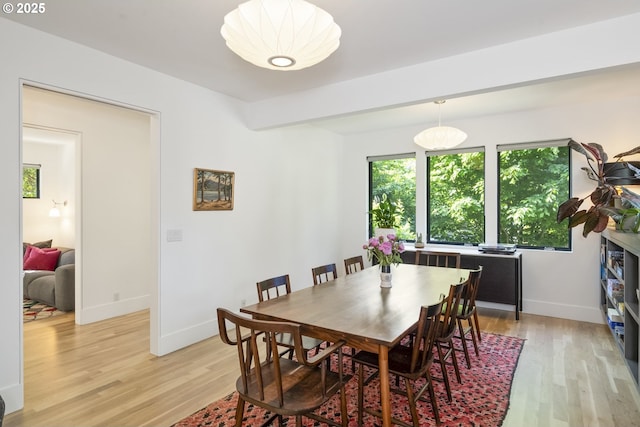 3419 SE Woodward St, Portland, OR 97202 - dining area featuring light wood-style flooring and baseboards