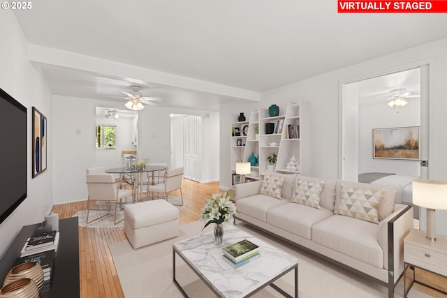 4071 Donald St Unit E, Eugene, OR 97405 - living area featuring ceiling fan and light wood-style flooring