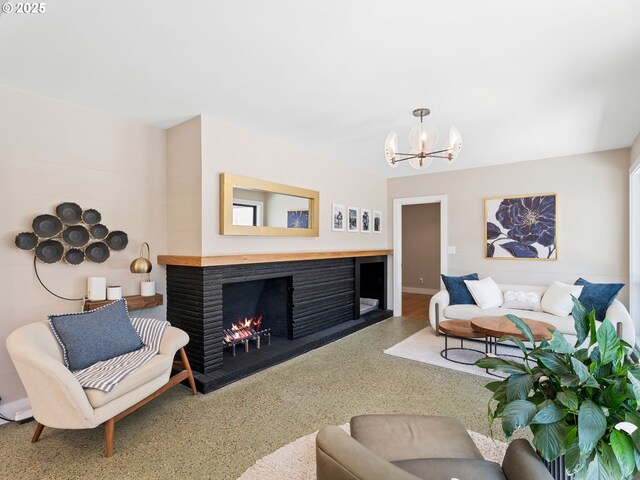 3440 SW 100th Ave, Portland, OR 97225 - living area featuring a chandelier and a brick fireplace