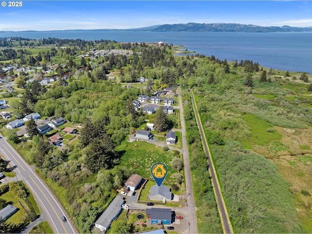 bird's eye view featuring a residential view and a water and mountain view
