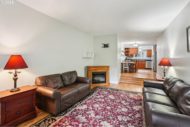 6610 SW Terri Ct Unit 10, Portland, OR 97225 - living area featuring light wood finished floors and a glass covered fireplace