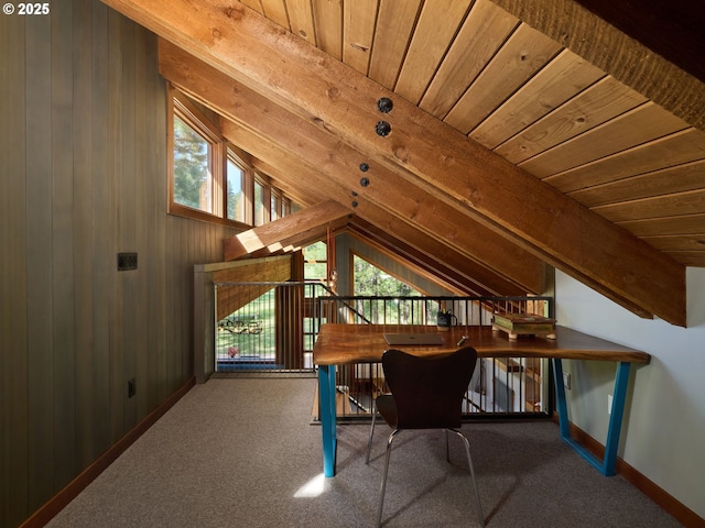 71183 Bracken Ln Unit Gh76, Black Butte Ranch, OR 97759 - office featuring carpet, wood ceiling, and wooden walls
