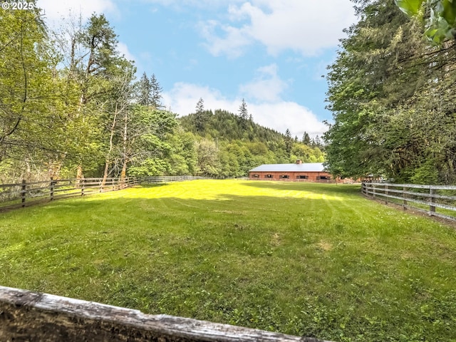 view of yard featuring a rural view and a forest view