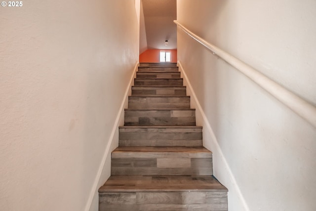 staircase featuring wood-type flooring