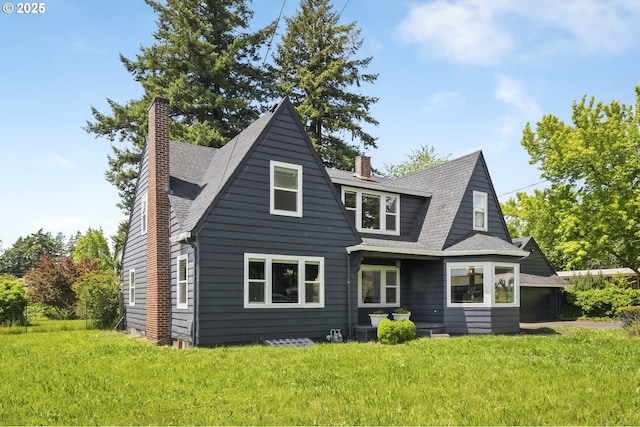 421 SE 141st Ave, Portland, OR 97233 - back of property featuring a chimney, a lawn, and a shingled roof