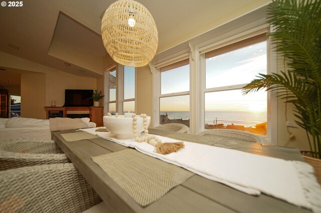 bedroom featuring an inviting chandelier