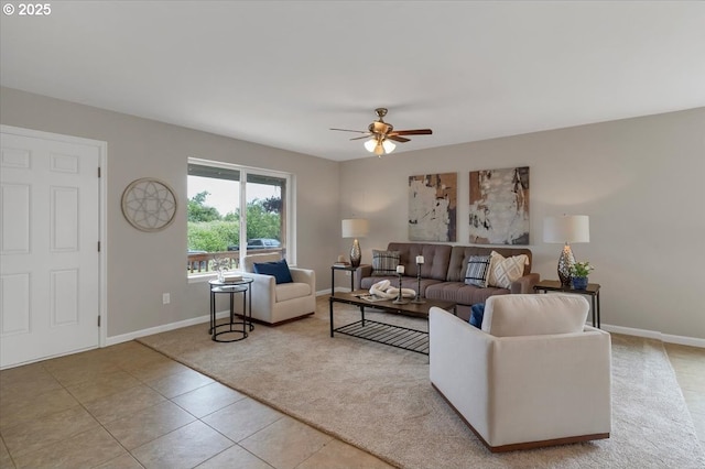 21795 SE Grand Island Loop, Dayton, OR 97114 - living room featuring a ceiling fan, light colored carpet, and light tile patterned floors