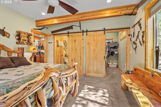 123604 Muttonchop St, Crescent Lake, OR 97733 - carpeted bedroom featuring recessed lighting, a barn door, and a walk in closet