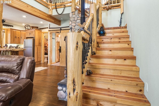 123604 Muttonchop St, Crescent Lake, OR 97733 - stairway featuring recessed lighting and hardwood / wood-style floors