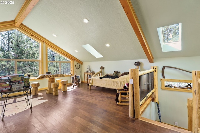 123604 Muttonchop St, Crescent Lake, OR 97733 - bedroom with a skylight, wood finished floors, a textured ceiling, and recessed lighting
