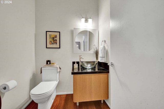 bathroom featuring vanity, toilet, and wood-type flooring