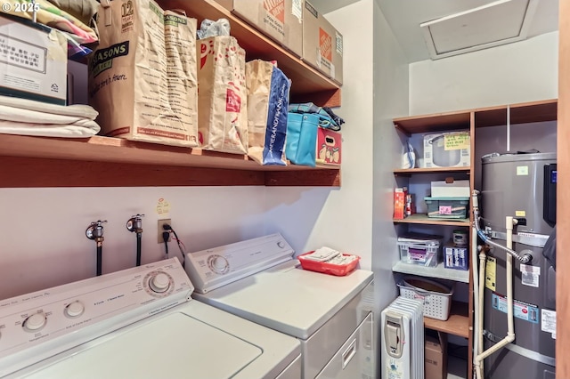 12330 SE Main St, Portland, OR 97233 - washroom with water heater, washer and dryer, and attic access