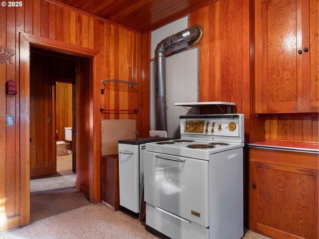 unfurnished room featuring wood walls and wood ceiling