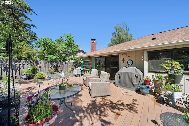 11820 SW Reid Ct, Beaverton, OR 97008 - wooden terrace featuring an outdoor hangout area and a grill