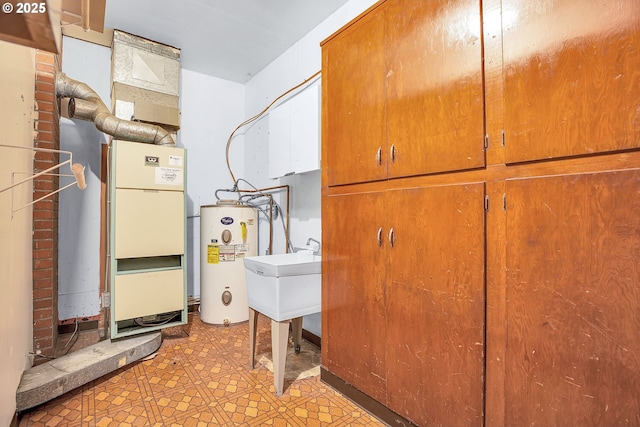 3116 Vista Dr, Forest Grove, OR 97116 - washroom with cabinet space, electric water heater, and a sink