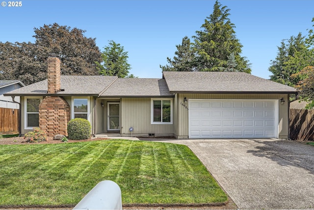 14905 SE Stevenson Dr, Vancouver, WA 98683 - single story home featuring a garage, driveway, a chimney, and a shingled roof