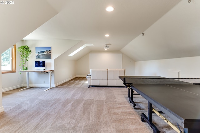 85339 Svarverud Rd, Eugene, OR 97405 - rec room with carpet floors, baseboards, recessed lighting, and vaulted ceiling