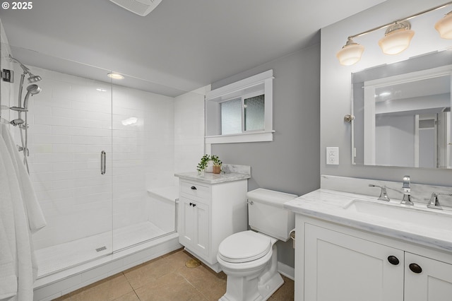7928 SE 21st Ave, Portland, OR 97202 - bathroom with vanity, a shower stall, and tile patterned flooring