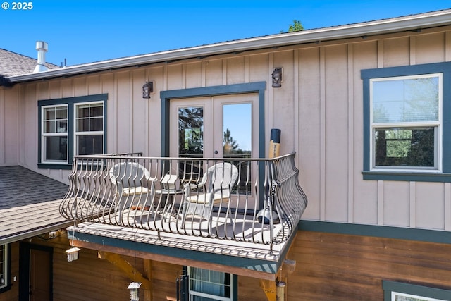 wooden terrace with french doors