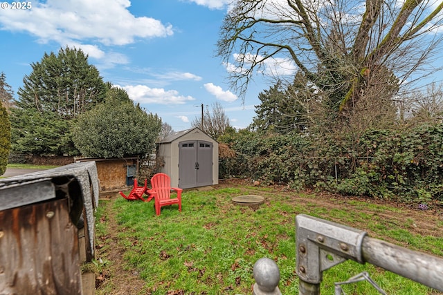 view of yard with a storage unit