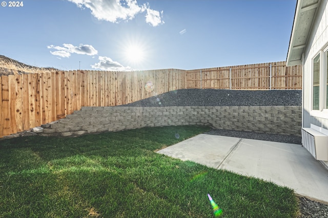 view of yard featuring a patio and a fenced backyard