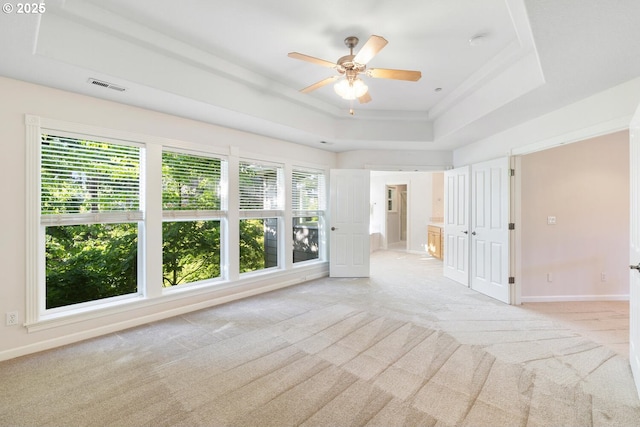 16273 Barlow Dr, Oregon City, OR 97045 - spare room with ceiling fan, light colored carpet, and a tray ceiling