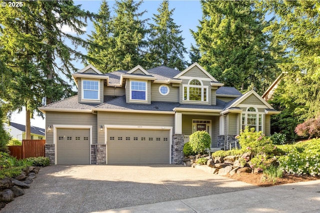 16273 Barlow Dr, Oregon City, OR 97045 - craftsman house with concrete driveway, stone siding, a porch, a garage, and a shingled roof
