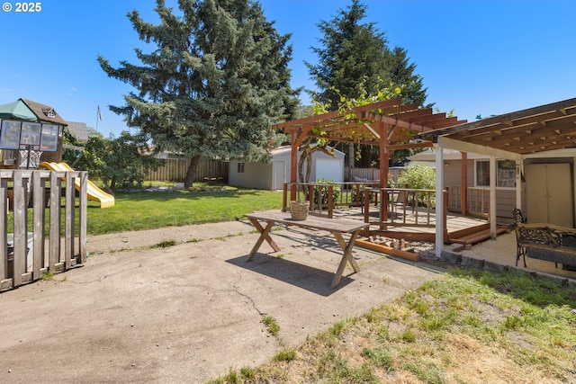 2408 N College St, Newberg, OR 97132 - view of patio featuring a pergola and a wooden deck