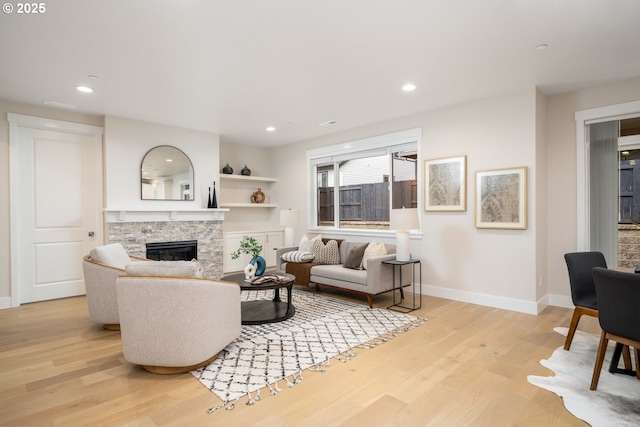 5602 N 93rd Ave Unit Lt205, Camas, WA 98607 - living area featuring a fireplace, light wood-style floors, and recessed lighting
