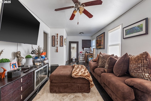 living room with ceiling fan